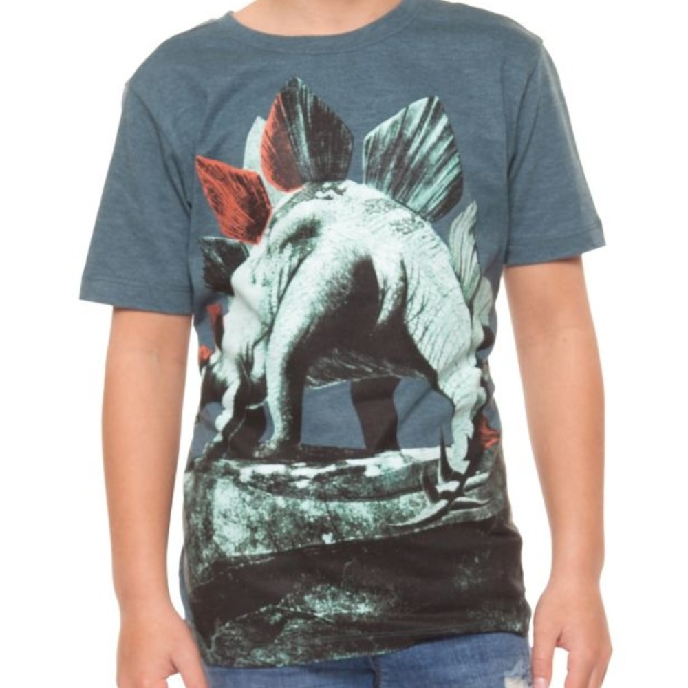 Short-Sleeve Stegosaurus Dinosaur Cotton Tee (7/8)